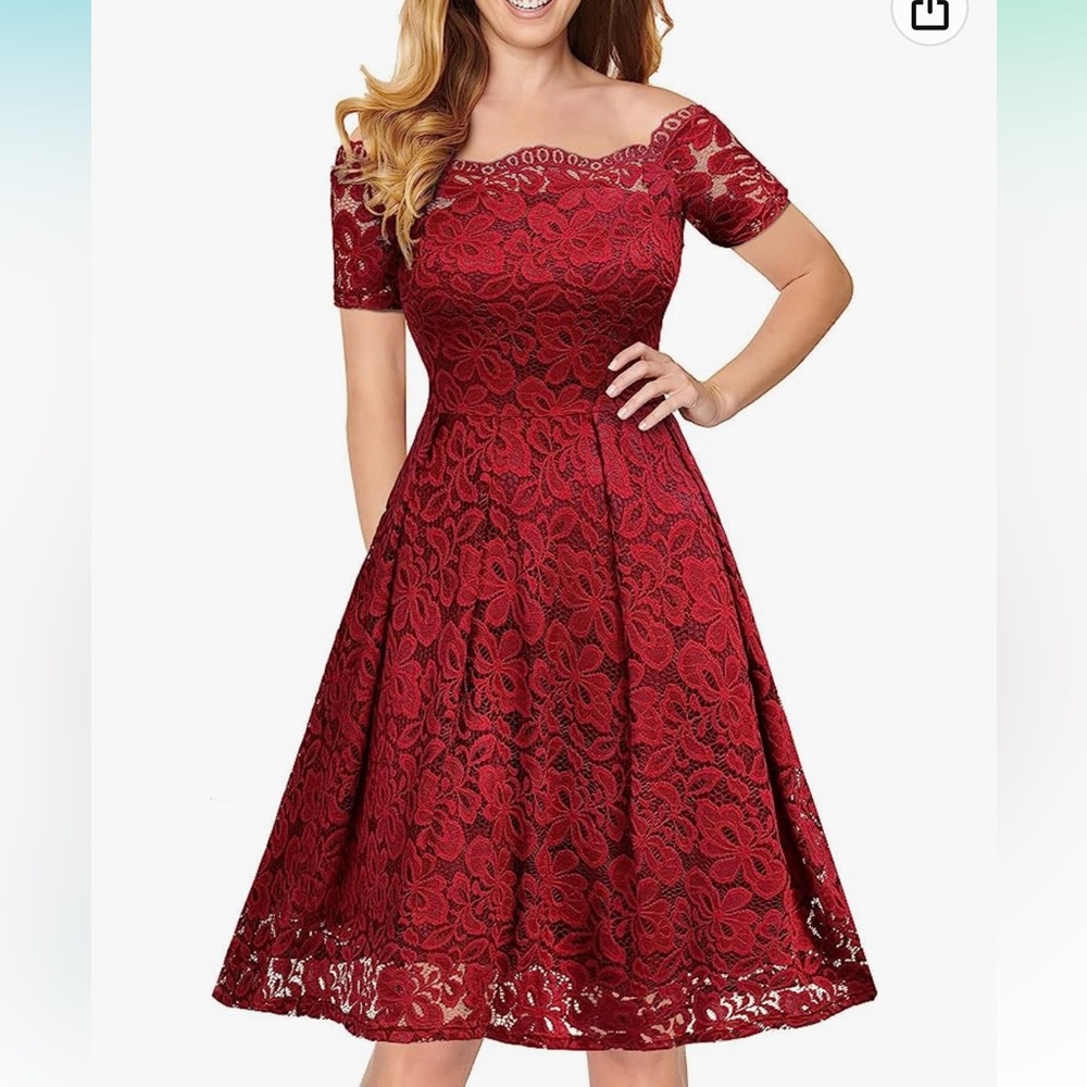 Missmay red lace off the shoulder dress